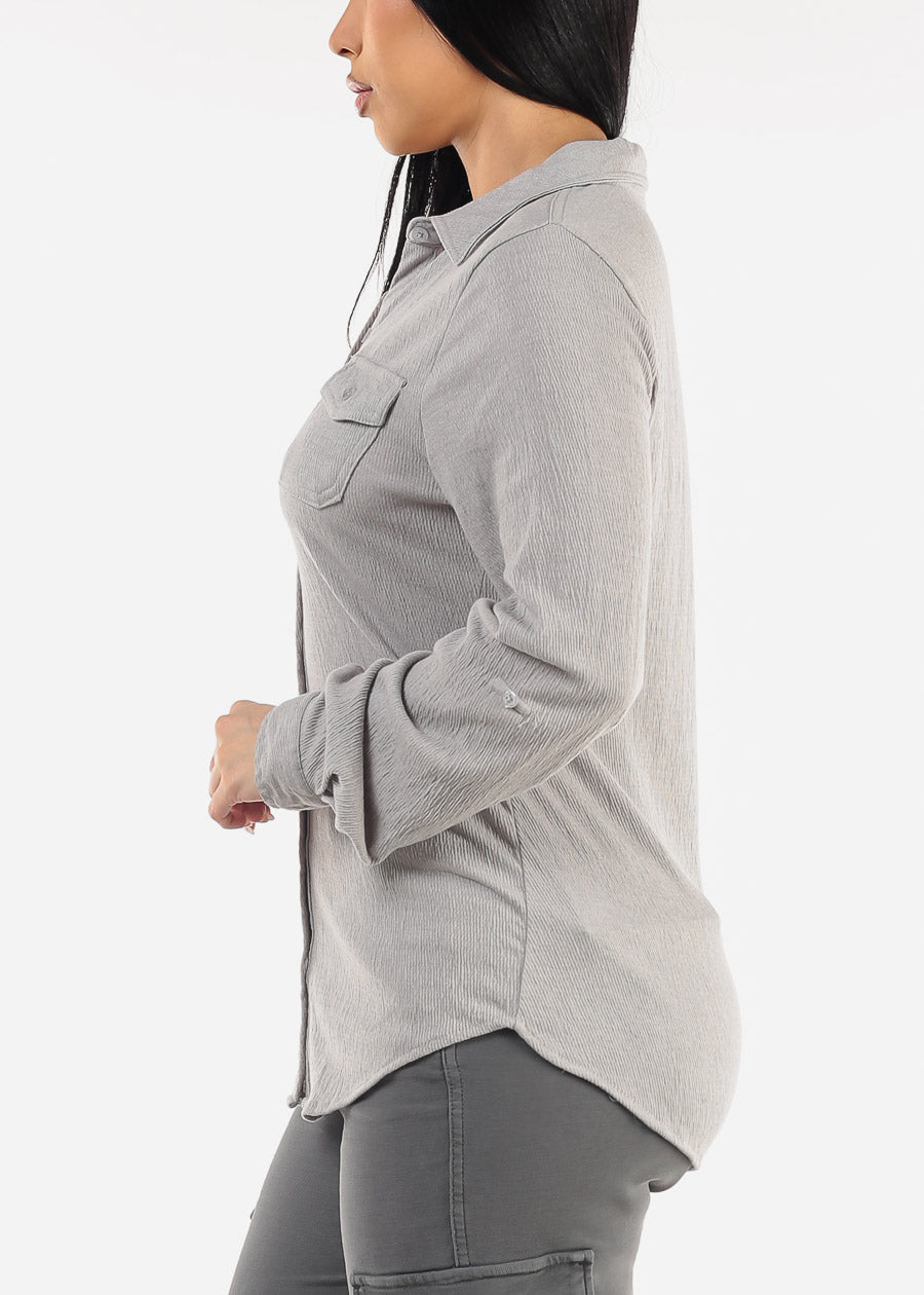 Long Sleeve Button Up Shirt Grey