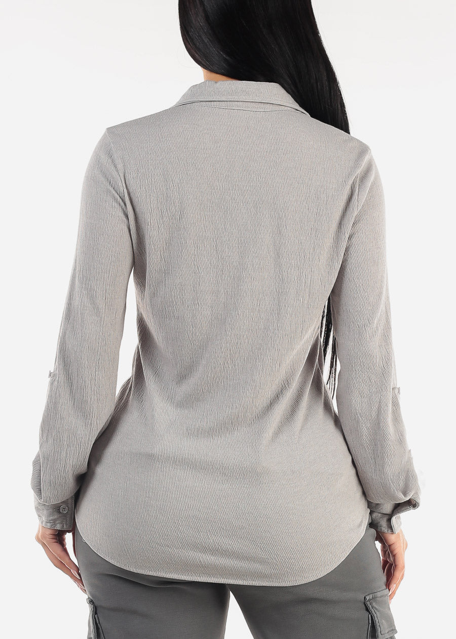 Long Sleeve Button Up Shirt Grey