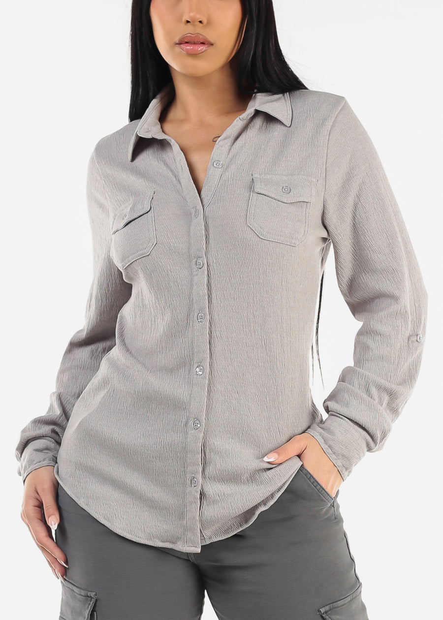 Long Sleeve Button Up Shirt Grey