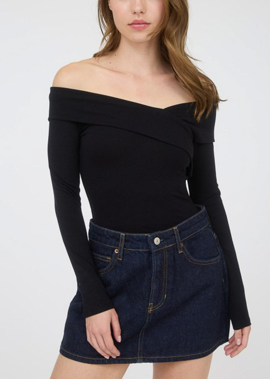 Off Shoulder Long Sleeve Stretch Top Black