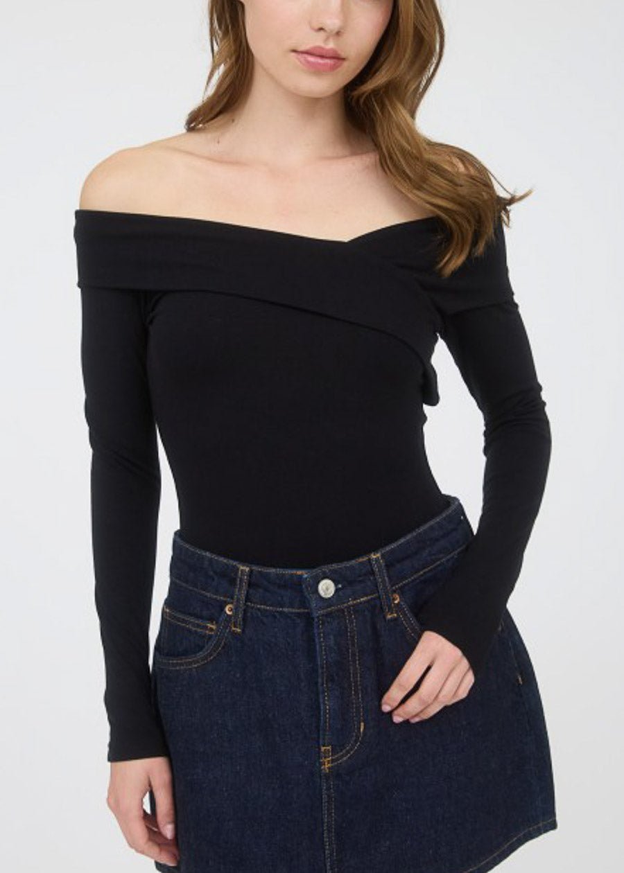 Off Shoulder Long Sleeve Stretch Top Black