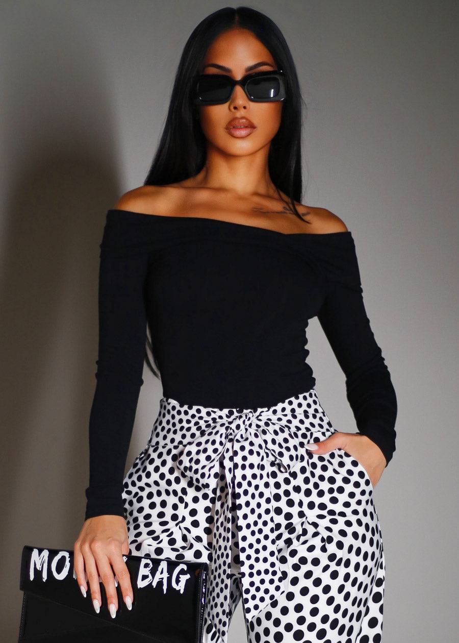 Off Shoulder Long Sleeve Stretch Top Black