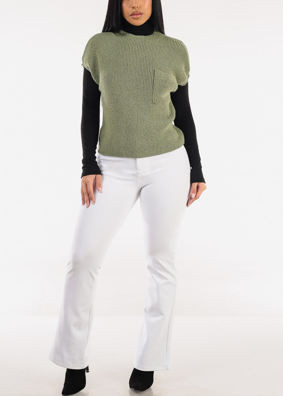 Mock Neck Short Sleeve Sweater Olive