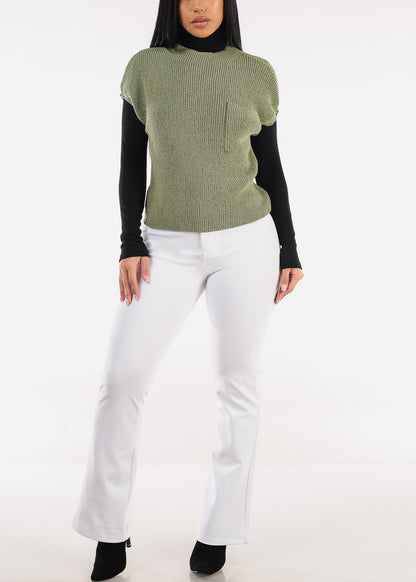 Mock Neck Short Sleeve Sweater Olive