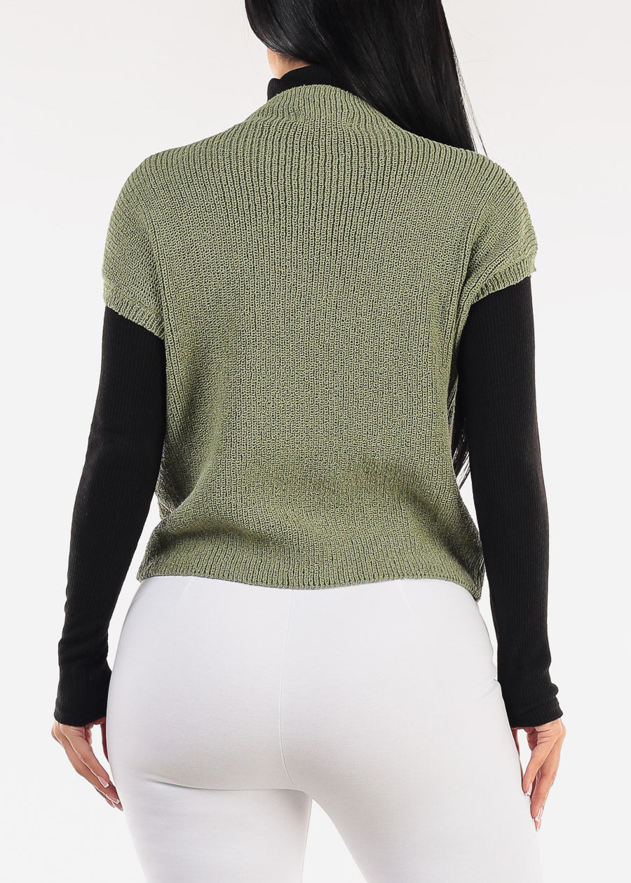 Mock Neck Short Sleeve Sweater Olive