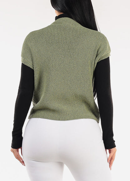 Mock Neck Short Sleeve Sweater Olive