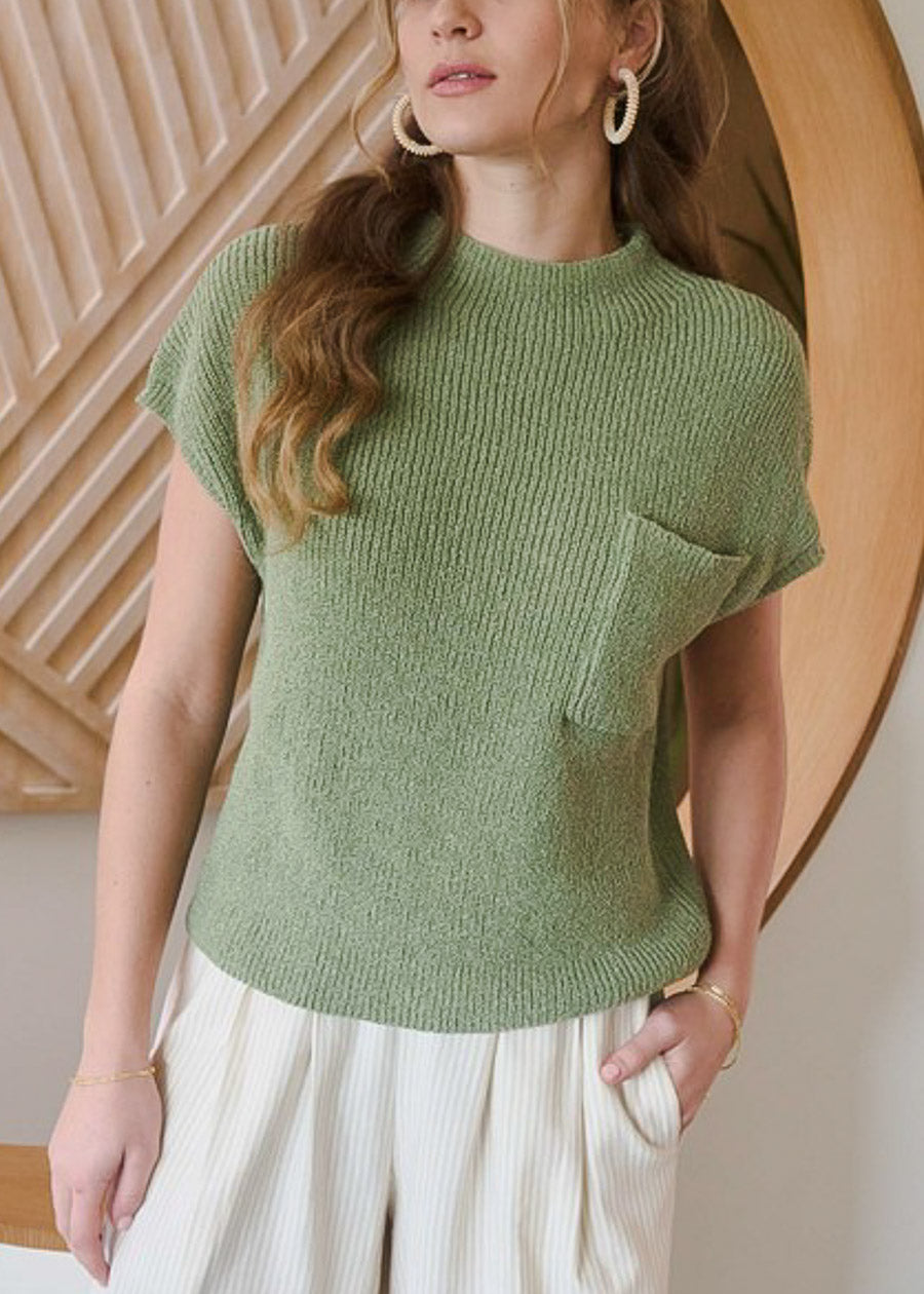 Mock Neck Short Sleeve Sweater Olive