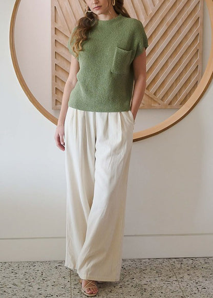 Mock Neck Short Sleeve Sweater Olive