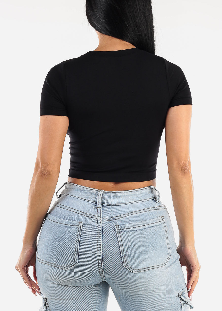 Short Sleeve Black Graphic Crop Top "Cash"