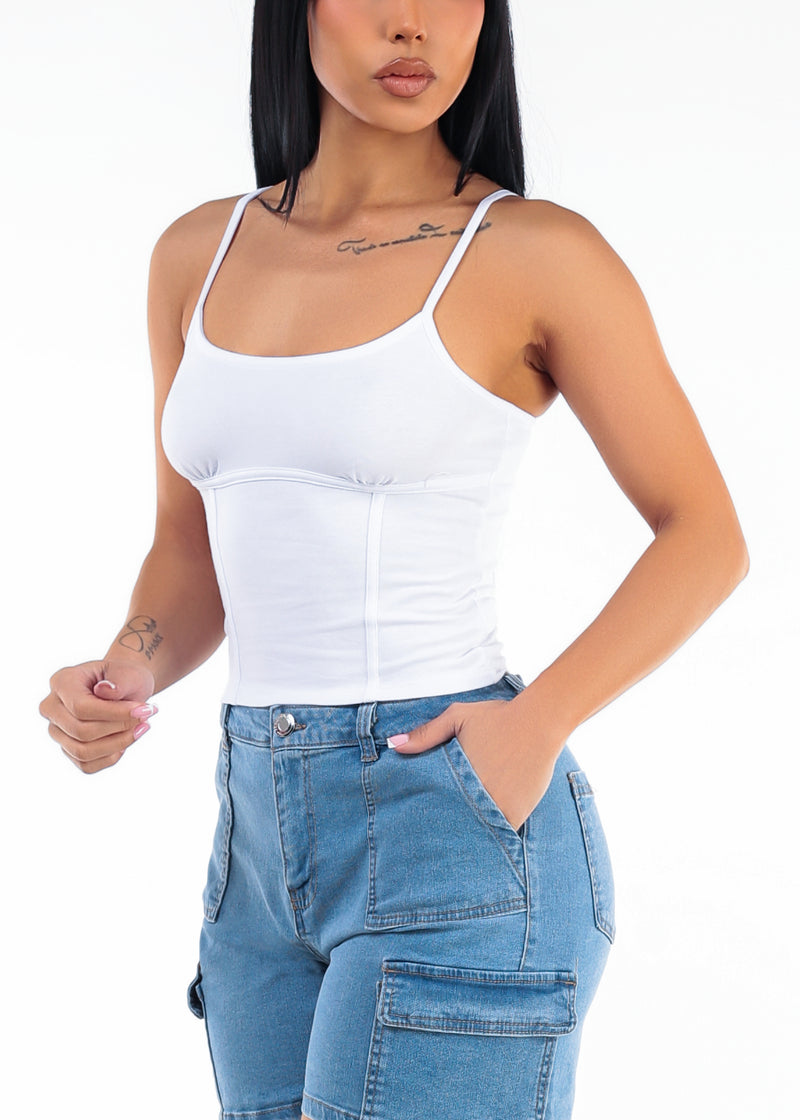 Sleeveless  Scoop Neck Corset Style Stretch Crop Top White