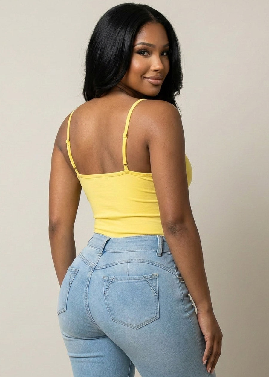 Sleeveless  Scoop Neck Corset Style Stretch Crop Top Yellow
