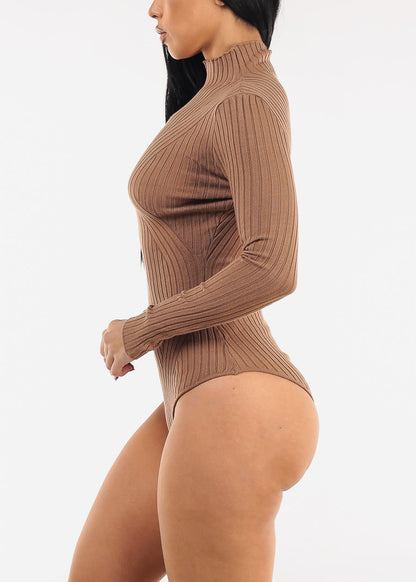 Long Sleeve Turtleneck Sweater Bodysuit Dark Taupe