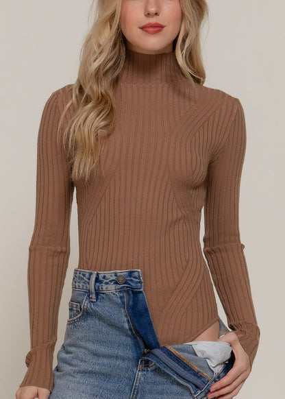 Long Sleeve Turtleneck Sweater Bodysuit Dark Taupe