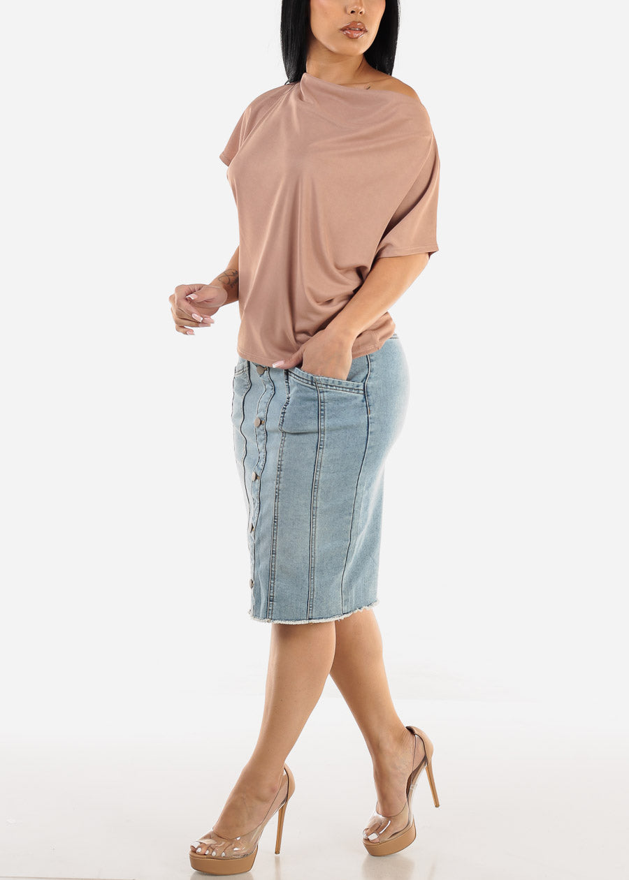 Asymmetrical Neckline Top Taupe