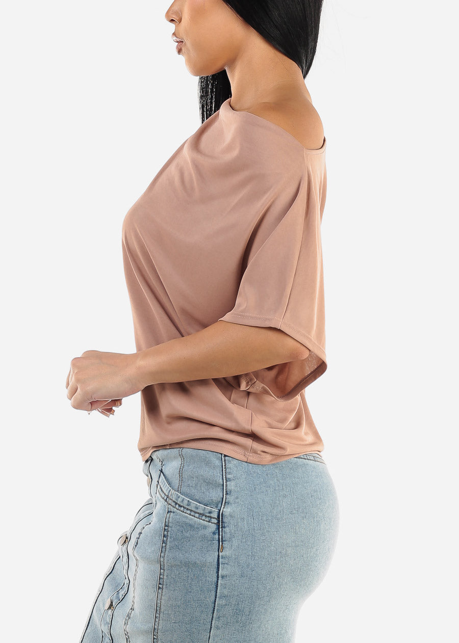 Asymmetrical Neckline Top Taupe