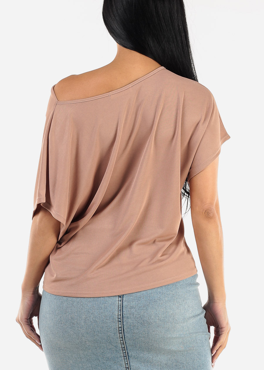 Asymmetrical Neckline Top Taupe