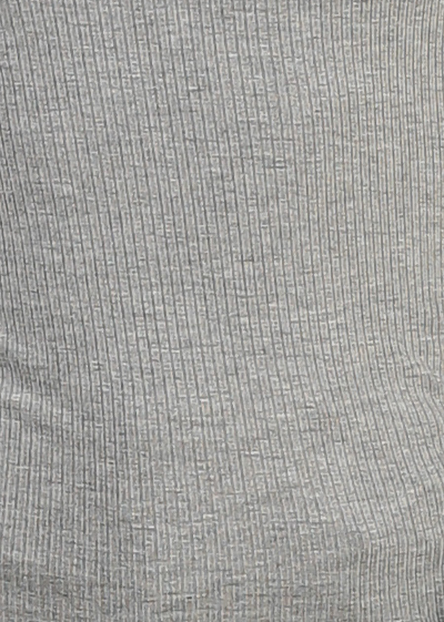 Long Sleeve Round Neck Stretch Ribbed Top Grey
