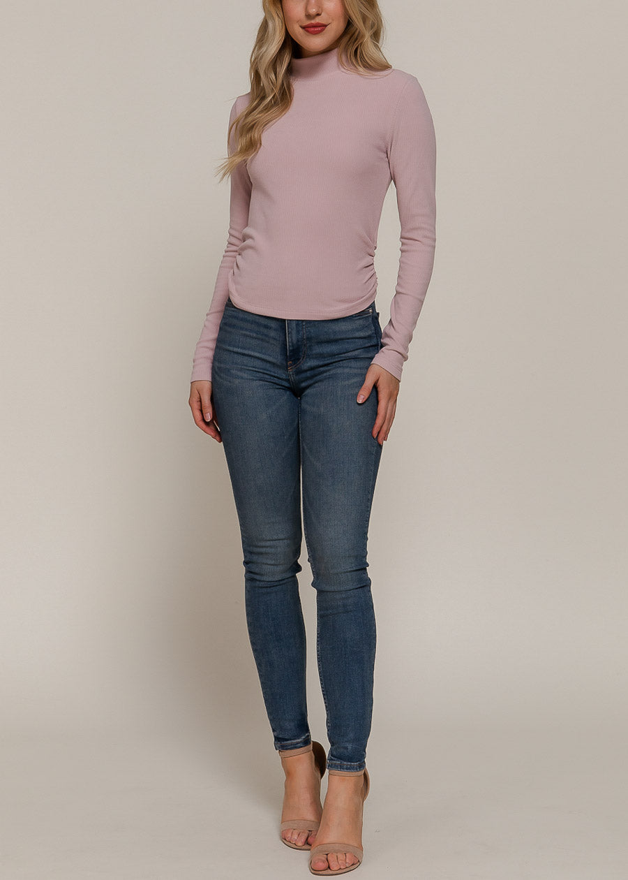 Long Sleeve Turtleneck Stretch Sweater Top Light Pink