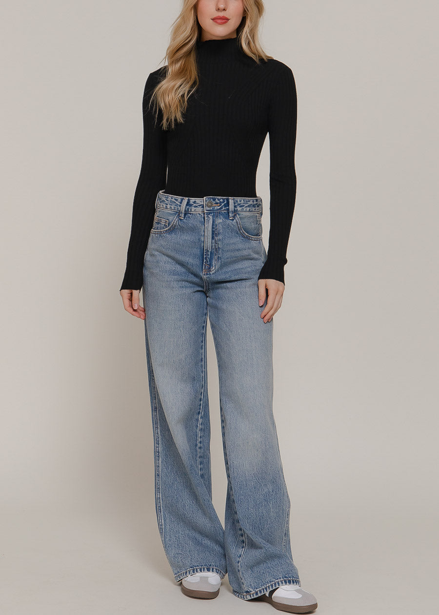 Black Long Sleeve Turtleneck Sweater Bodysuit