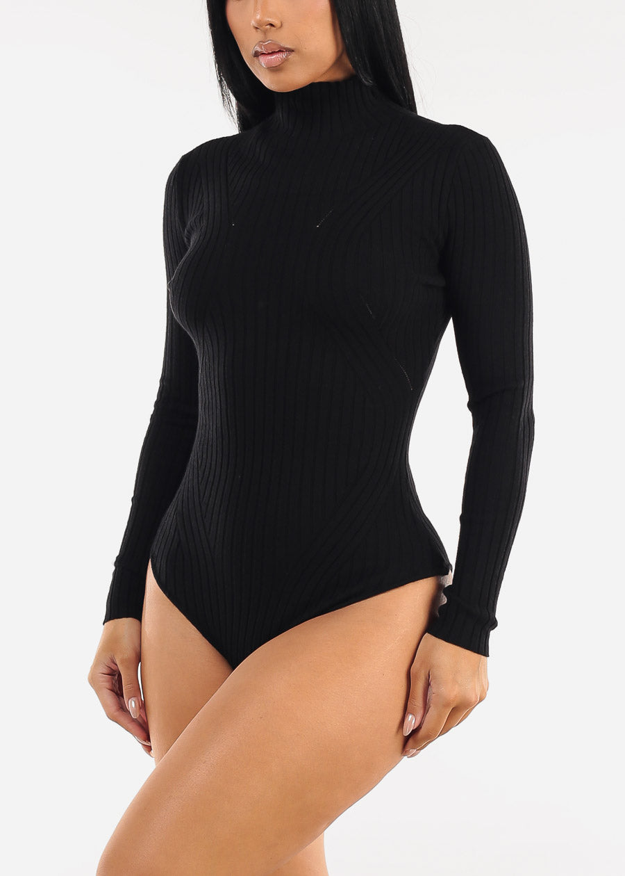 Black Long Sleeve Turtleneck Sweater Bodysuit