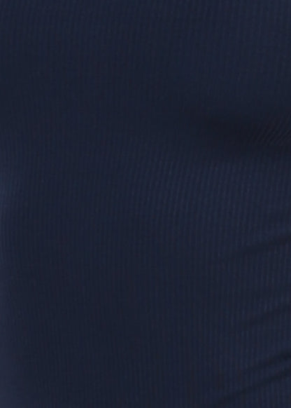 Stretchy Long Sleeve Square Neck Ribbed Top Navy