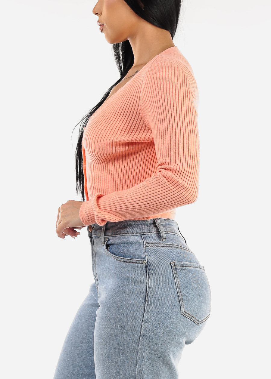 Sleeveless Crop Top & Cardigan Sweater Peach (2 PCE SET)