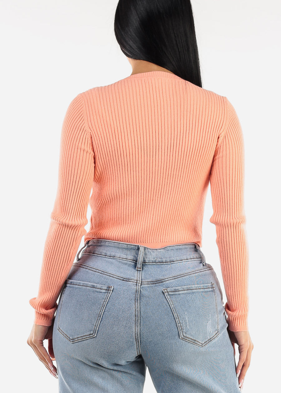 Sleeveless Crop Top & Cardigan Sweater Peach (2 PCE SET)