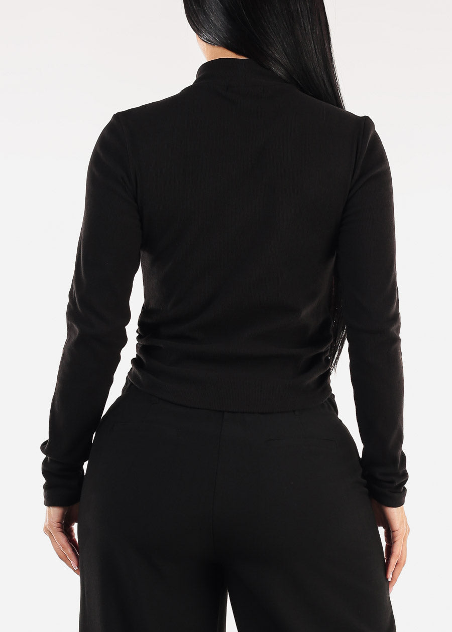 Long Sleeve Turtleneck Stretch Sweater Top Black