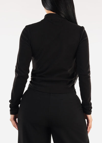 Long Sleeve Turtleneck Stretch Sweater Top Black