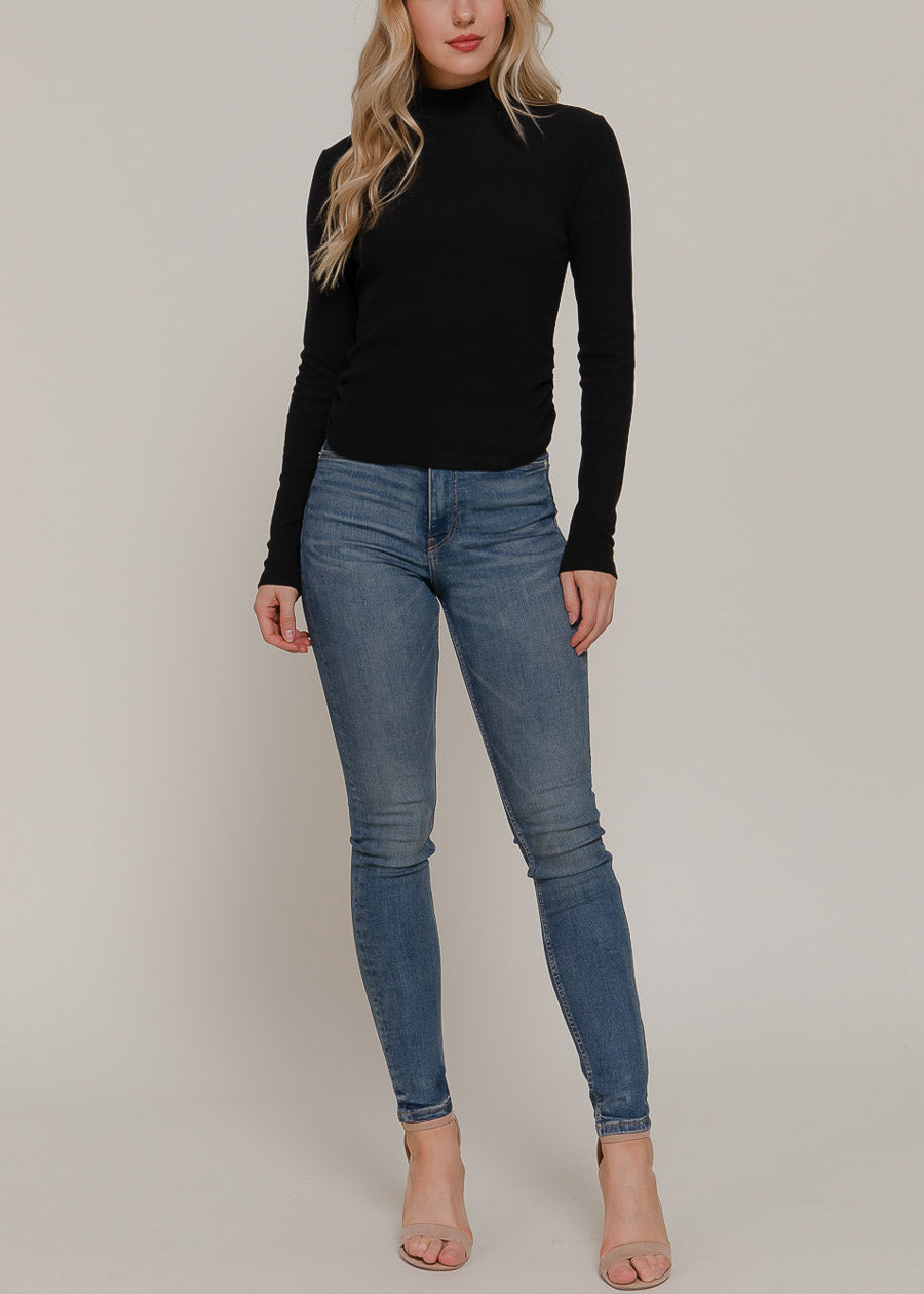 Long Sleeve Turtleneck Stretch Sweater Top Black
