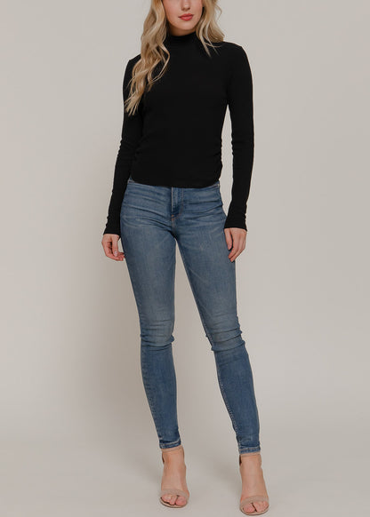 Long Sleeve Turtleneck Stretch Sweater Top Black