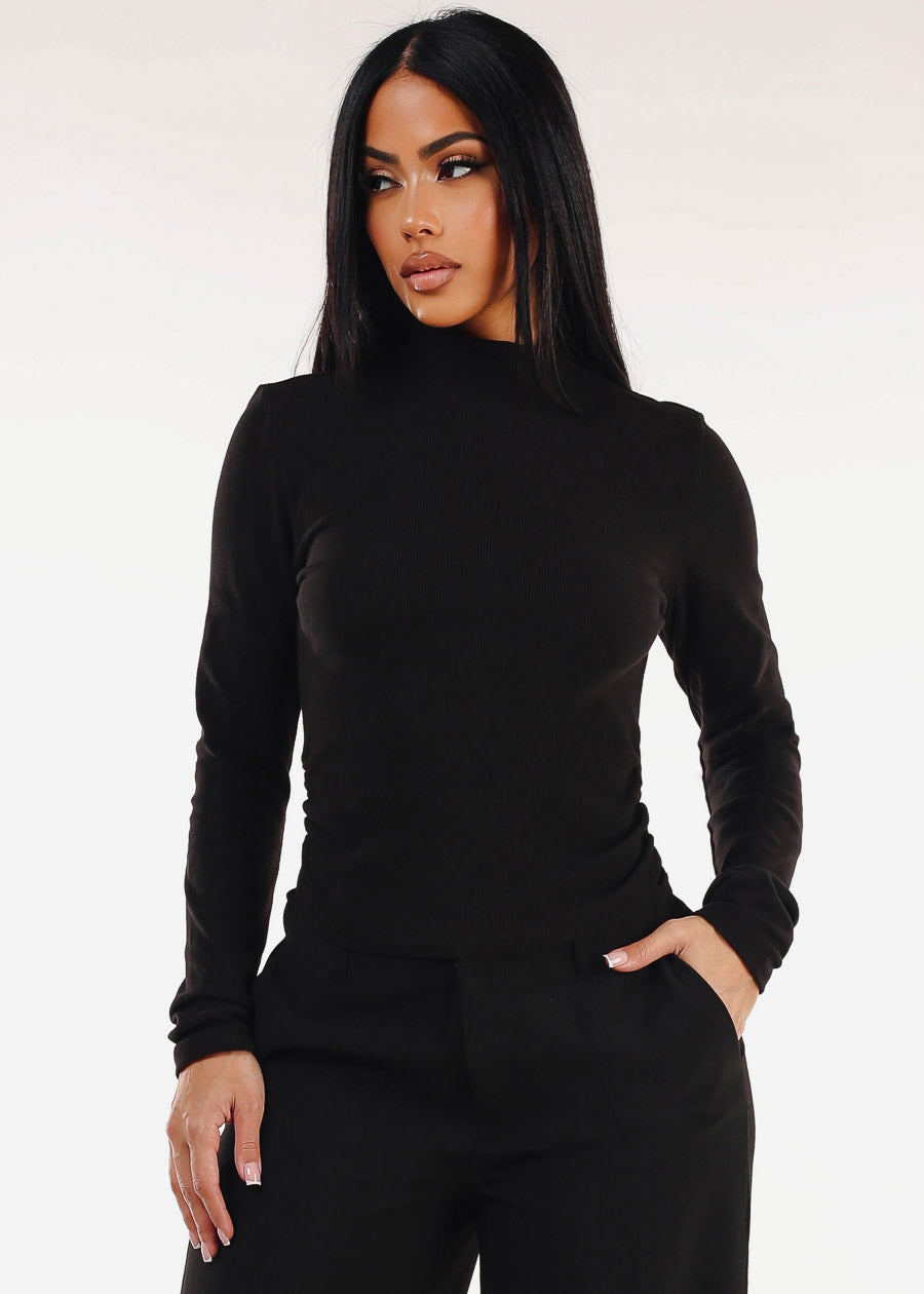 Long Sleeve Turtleneck Stretch Sweater Top Black