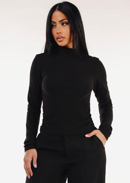 Long Sleeve Turtleneck Stretch Sweater Top Black