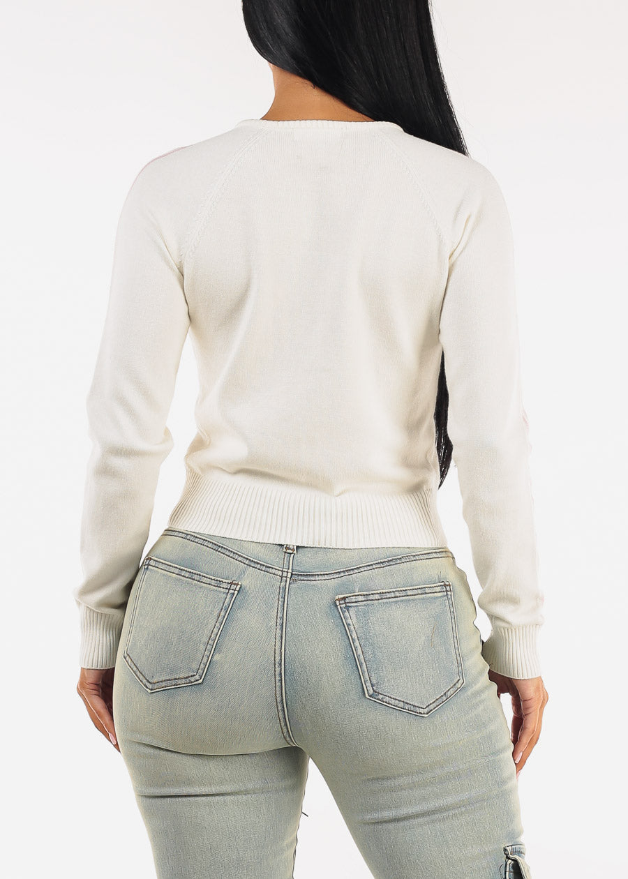 Long Sleeve Zip Up Stretch Sweater Off White