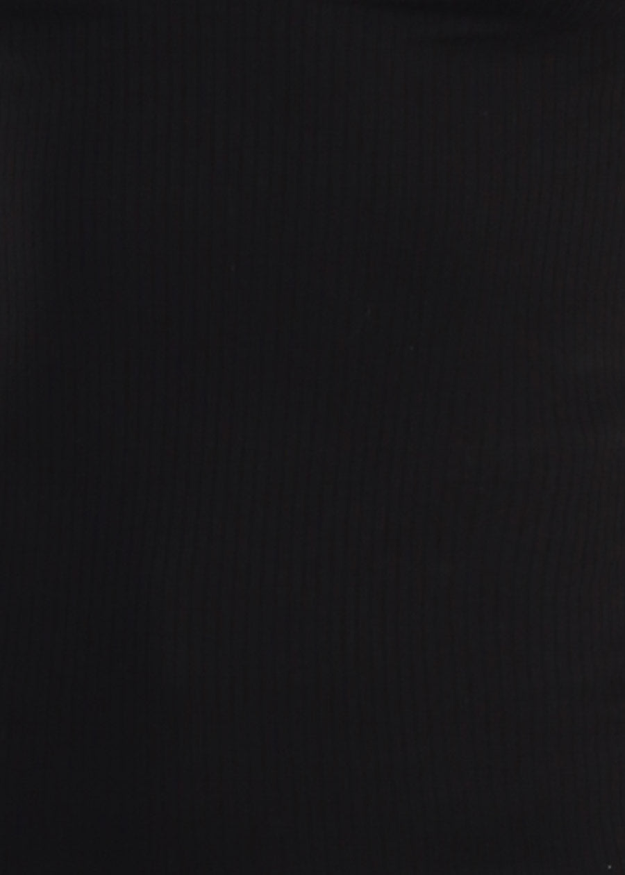 Long Sleeve Round Neck Stretch Ribbed Top Black