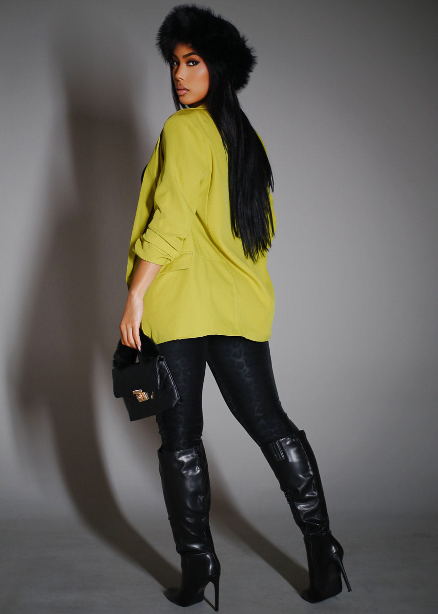 Quarter Sleeve Open Front Formal Blazer Lime