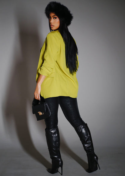 Quarter Sleeve Open Front Formal Blazer Lime