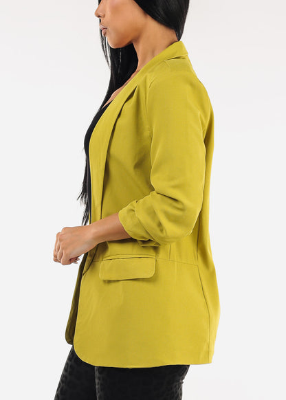 Quarter Sleeve Open Front Formal Blazer Lime
