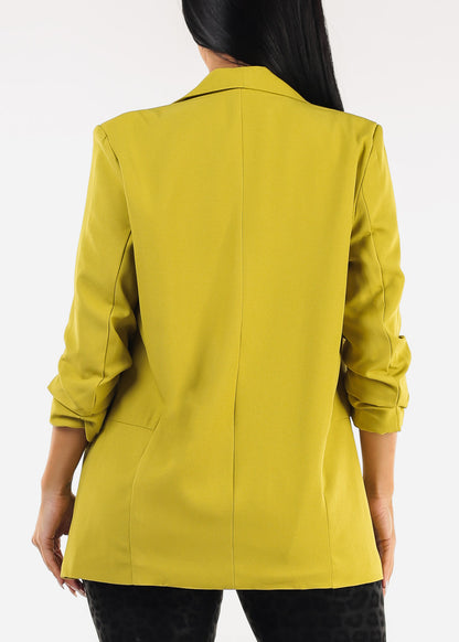 Quarter Sleeve Open Front Formal Blazer Lime