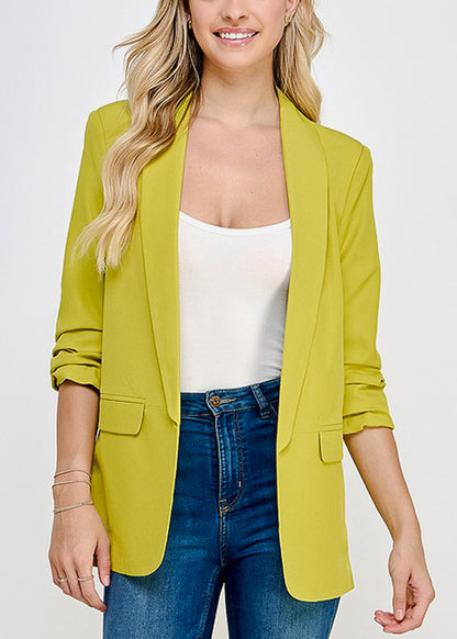 Quarter Sleeve Open Front Formal Blazer Lime