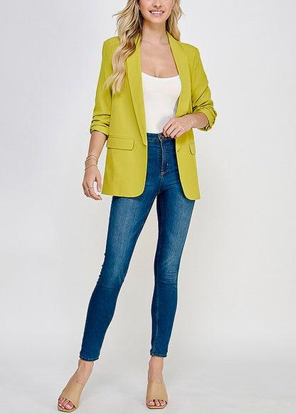Quarter Sleeve Open Front Formal Blazer Lime