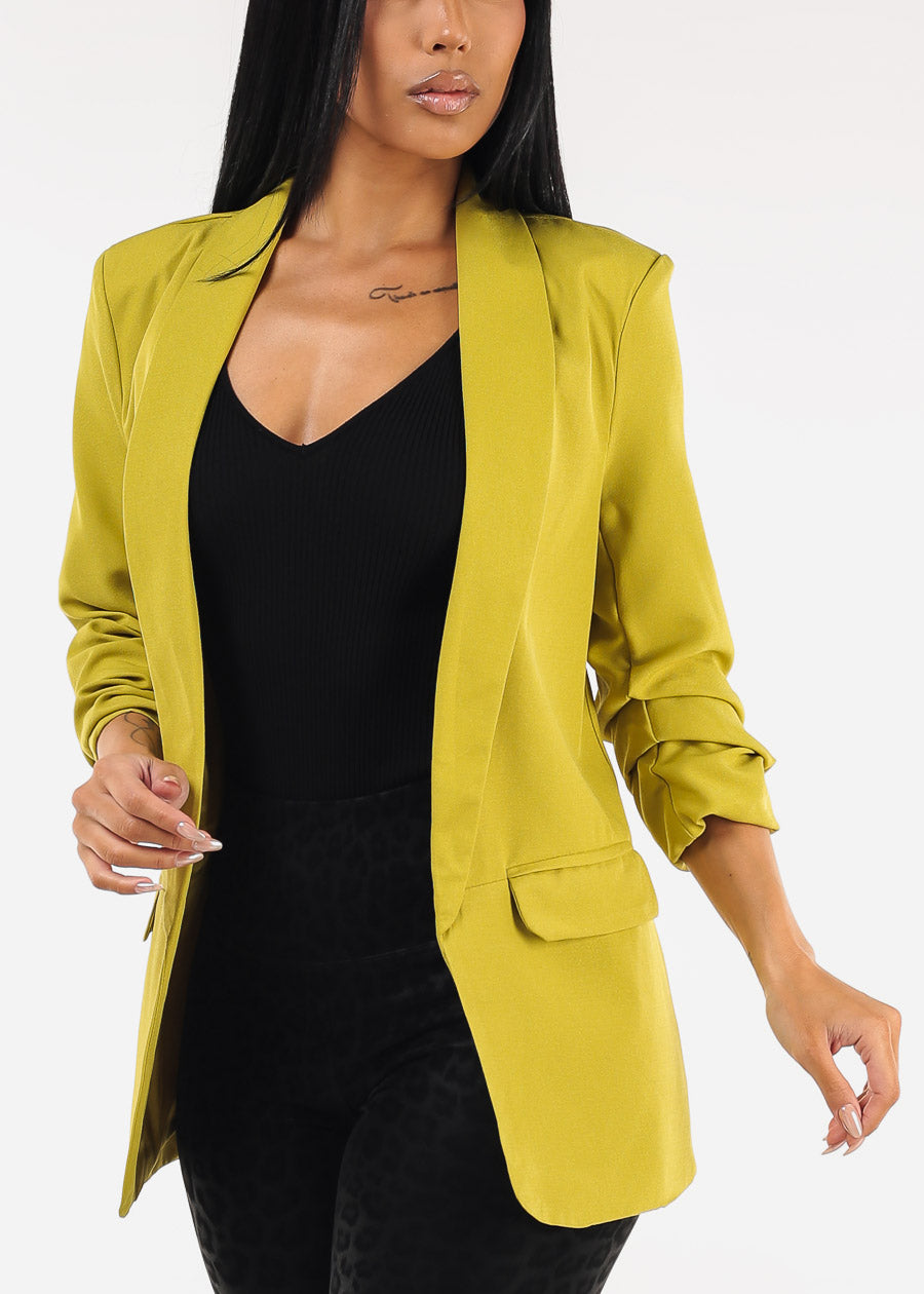 Quarter Sleeve Open Front Formal Blazer Lime