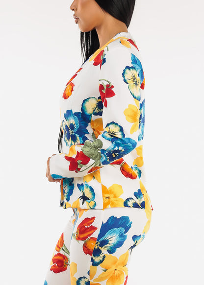Floral Long Sleeve Formal Blazer Multicolor