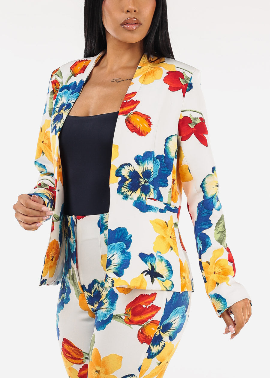 Floral Long Sleeve Formal Blazer Multicolor