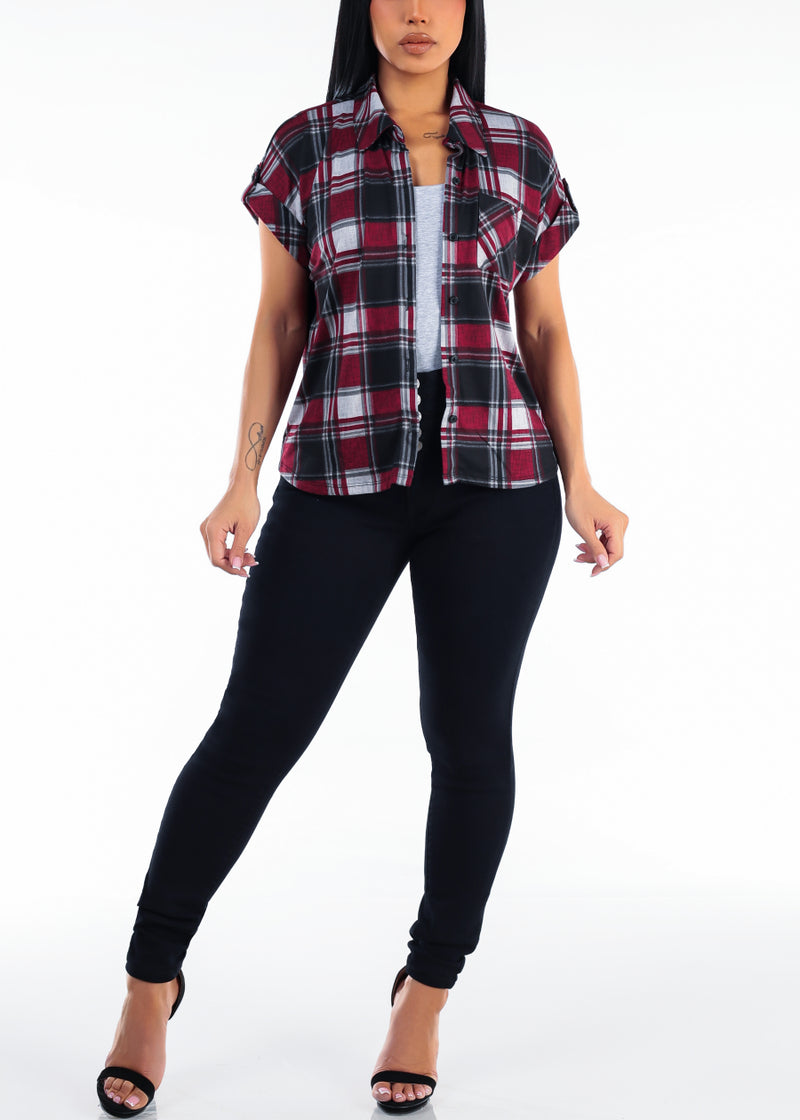 Short Sleeve Scoop Neck Stretch Crop Top Grey