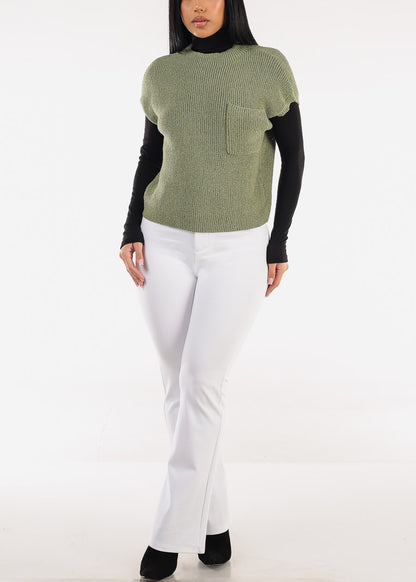 Ribbed Turtleneck Long Sleeve Sweater Bodysuit Black