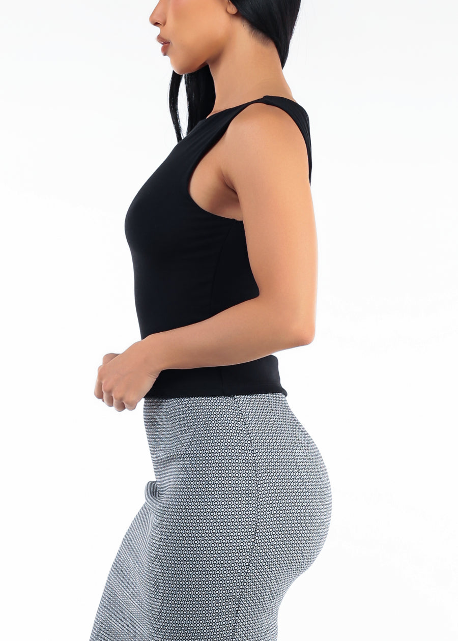 Sleeveless Boat Neckline Stretch Top Black