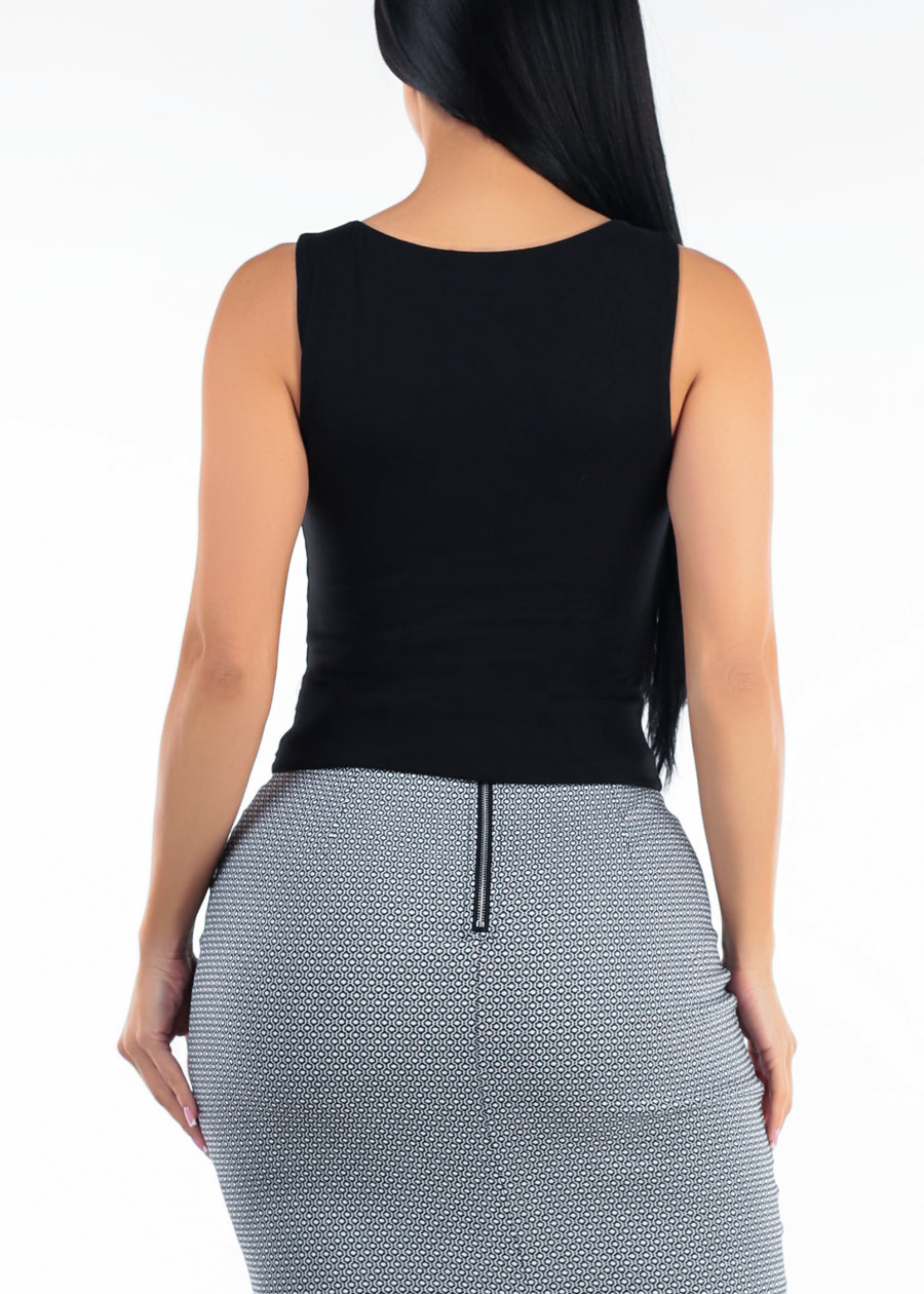Sleeveless Boat Neckline Stretch Top Black