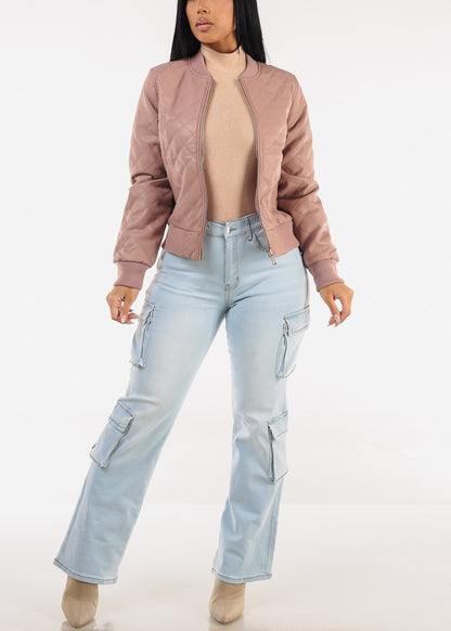 Long Sleeve Mock Neck Stretch Top Taupe