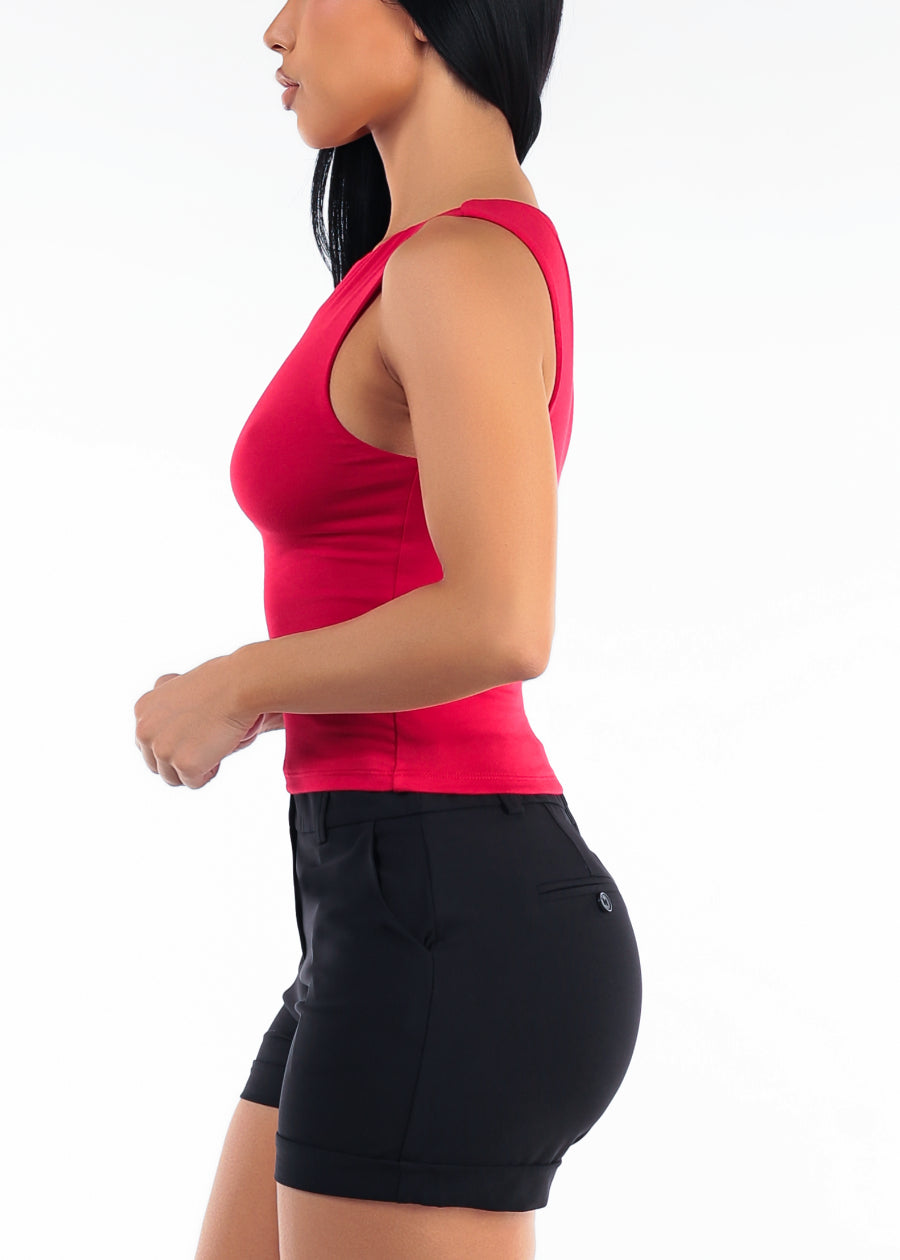 Sleeveless Boat Neckline Stretch Top Red